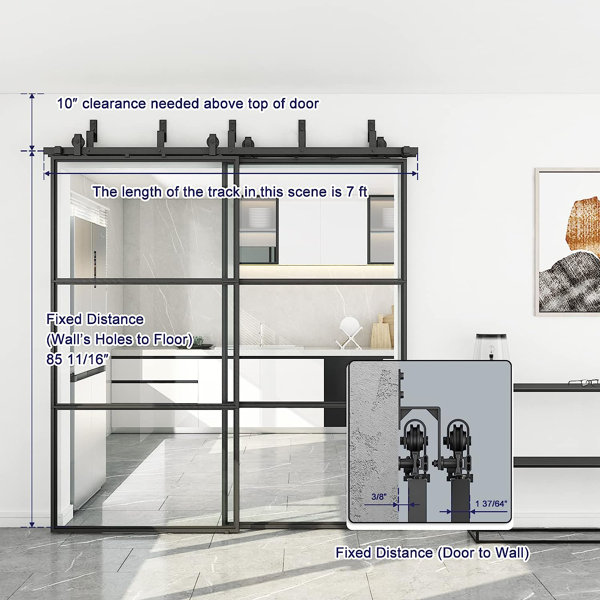 Jubest Bypass Clear Glass Barn Door With Double Hardware Kit And Soft Close 2 Piece Door Wayfair